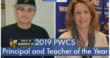2019 PWCS Teacher and Principal of the Year Teacher of the Year gail Drake, Principal of the Year Hamish Brewer, PWCS