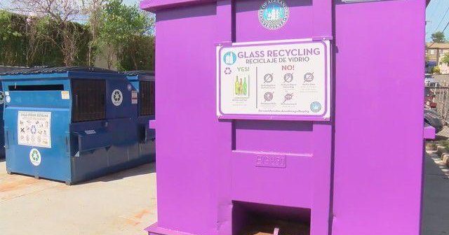 glass recycling, purple bins