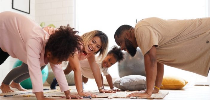 family doing a workout