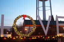 LOVE sign lit up at Christmas in manassas