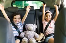 happy kids in car