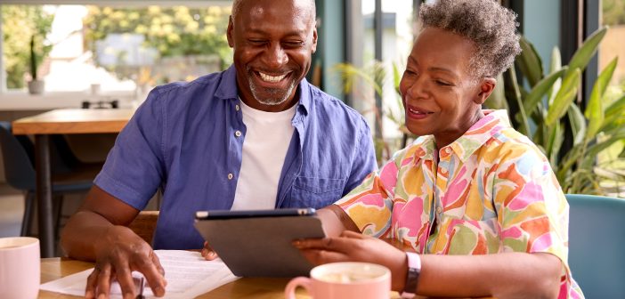 older couple with paperwork, finance