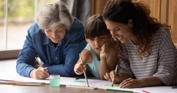 Grandparents Day, family doing crafts together