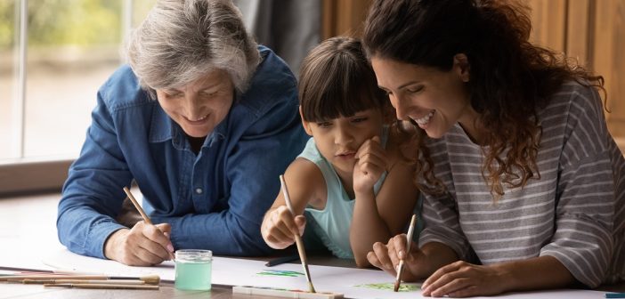 Grandparents Day, family doing crafts together