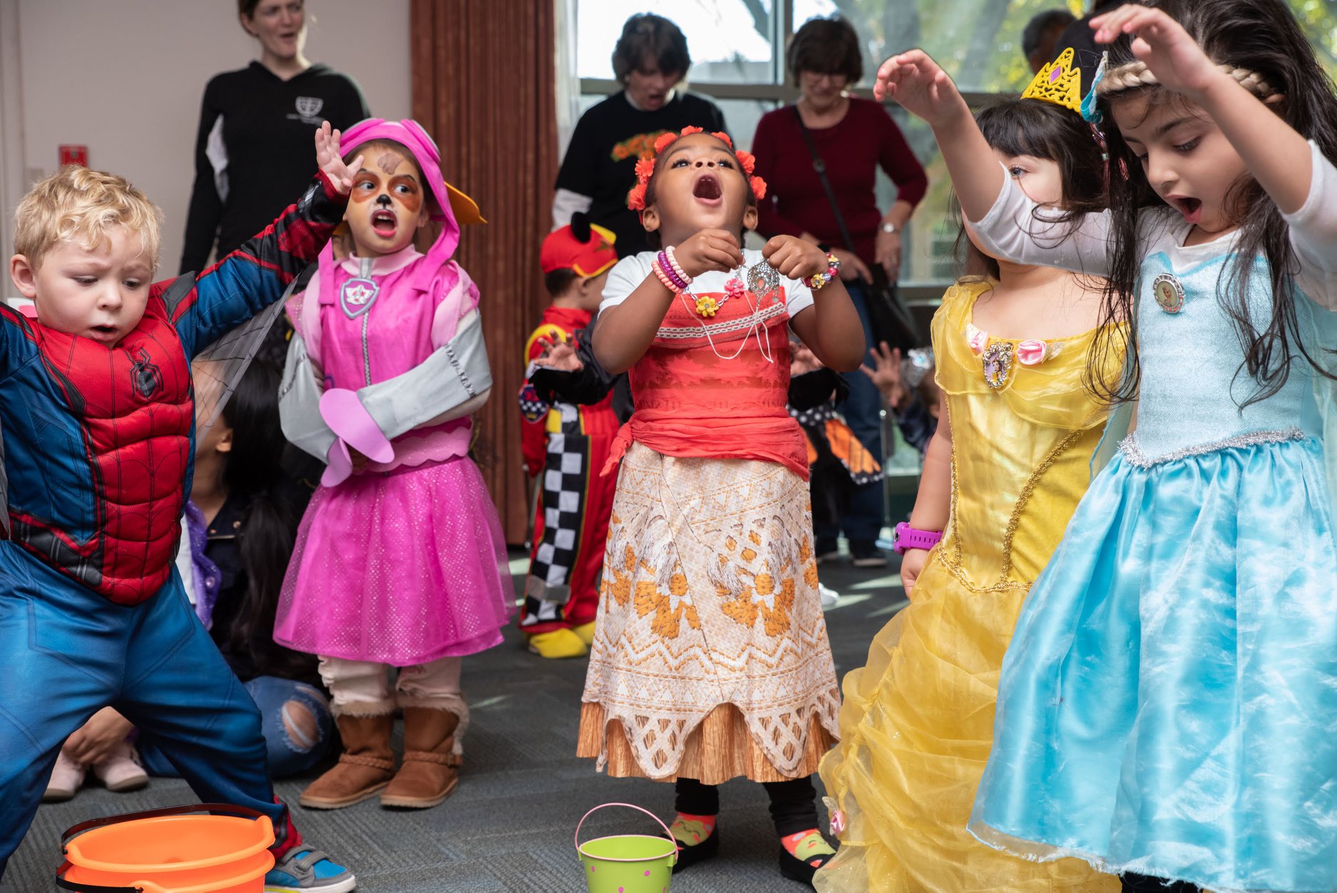Kids trick-or-treating safely on Halloween night
