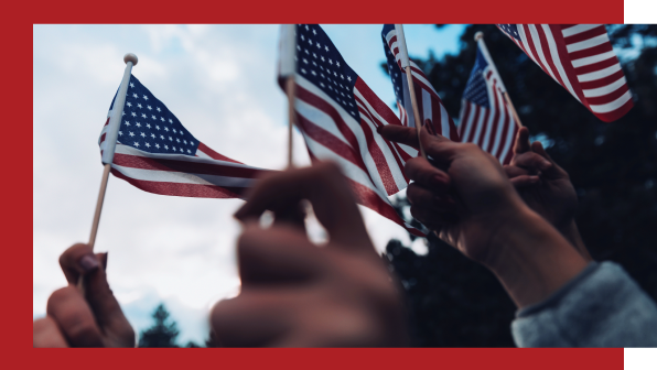 hand-held American flags