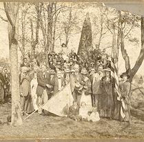 10/1/1908: Union and Confederate soldiers shaking hands on the Manassas battlefield