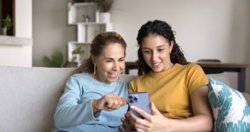 mother and daughter, communications, gadget, phone