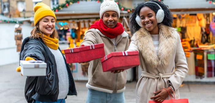 Christmas holiday shoppers outdoors