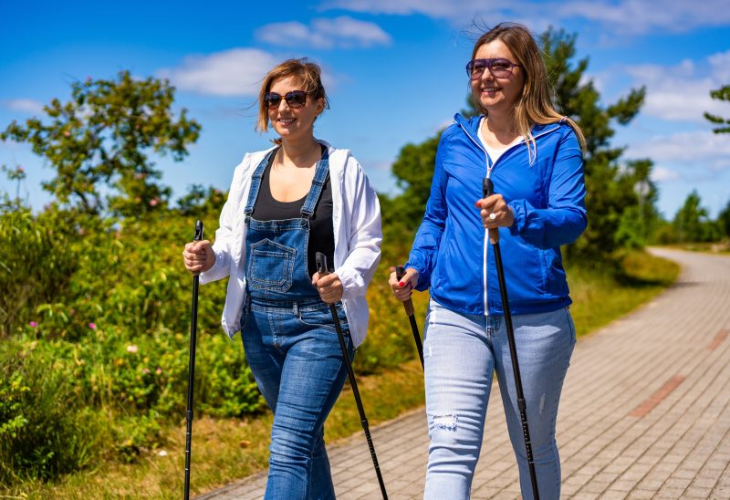 walking with walking sticks