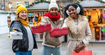 Christmas holiday shoppers outdoors