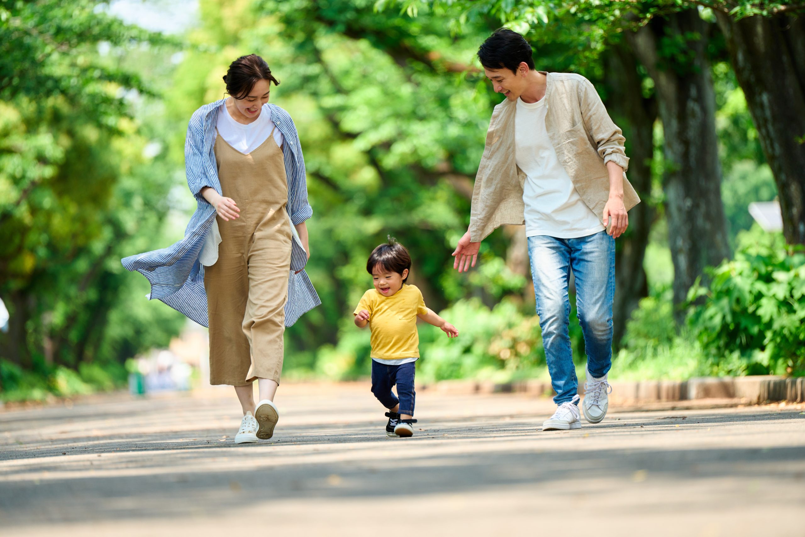 young family taking a walk